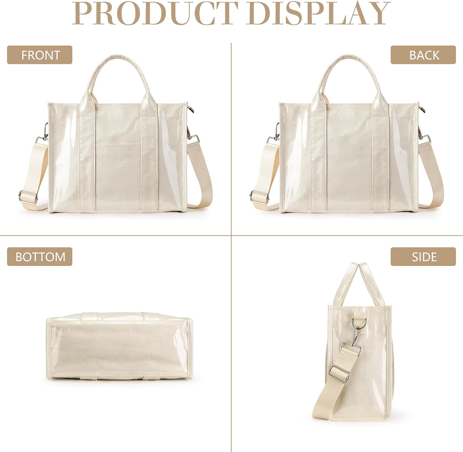 PVC Tote Bag Women Kraft Paper Large Purse Zipper Shoulder Crossbody Bag Travel Work Handbags with Top Handle