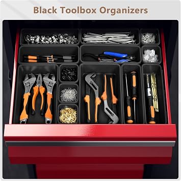 A-LuGei 【𝟱𝟴𝗣𝗰𝘀】 【𝟱 𝗦𝗶𝘇𝗲】 Tool Box Organiser Tray Divider Set, 【Black】 Desk Drawer Organisers, Garage Organisation and Storage Toolbox Accessories Rolling Tool Chest Cart Cabinet WorkBench