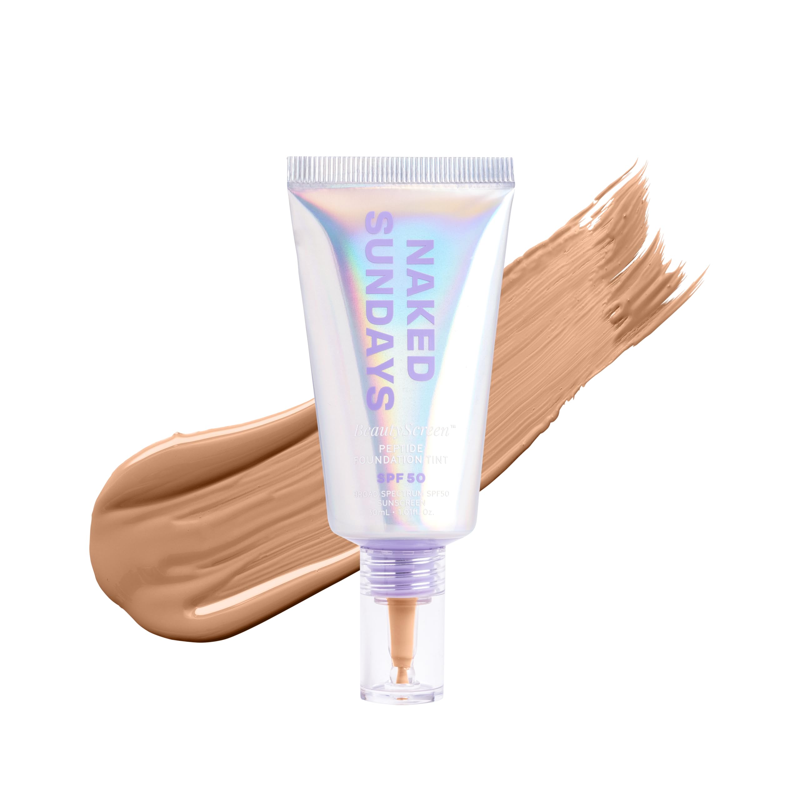 Naked Sundays BeautyScreen SPF 50 Mineral Peptide Foundation Tints, 2-in-1 SPF and Skin Tint, Radiant with Light buildable coverage, infused with Peptides, Acne-Safe (4 Medium honey, 1.01 oz)