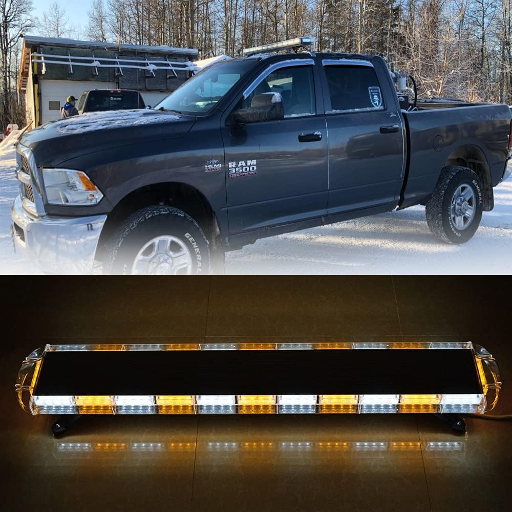 Astra Depot 51" 96 LEDHigh Intensity Low Profile Roof Top Strobe Light Bar Emergency Lamp For Tow Truck Plow Construction Vehicle (Amber White)