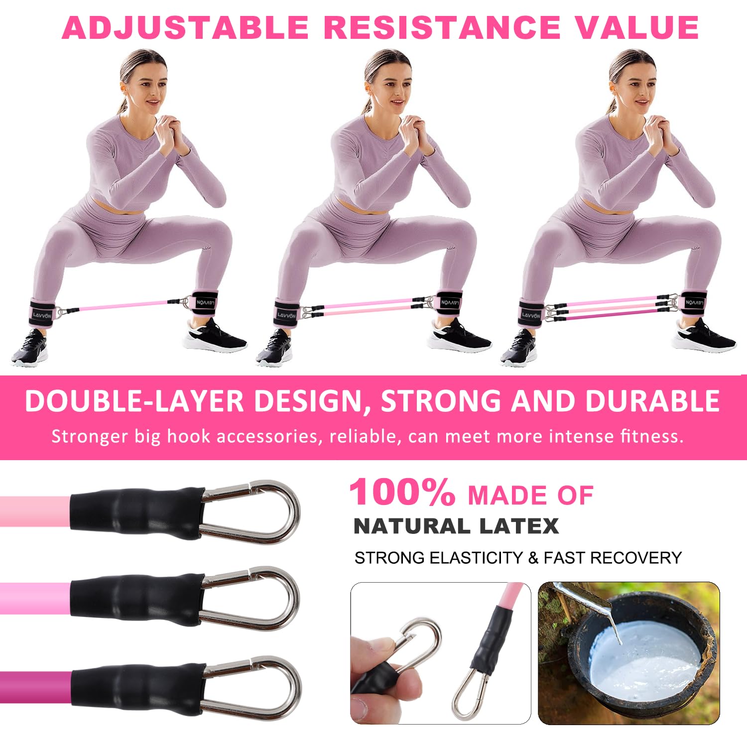 Knöchel-Widerstandsbänder Set Für Frauen – Pink, Verstellbar, Inkl. Booty-Band Für Po & Beine