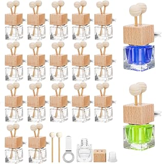 20 Pack Car Diffuser Bottles Empty, Essential Oil Diffuser Bottle with Vent Clip, Clear Glass Perfume Bottle, Wooden Cap Aromatherapy Car Air Freshener Diffuser for Auto Fragrance, Cars Decor