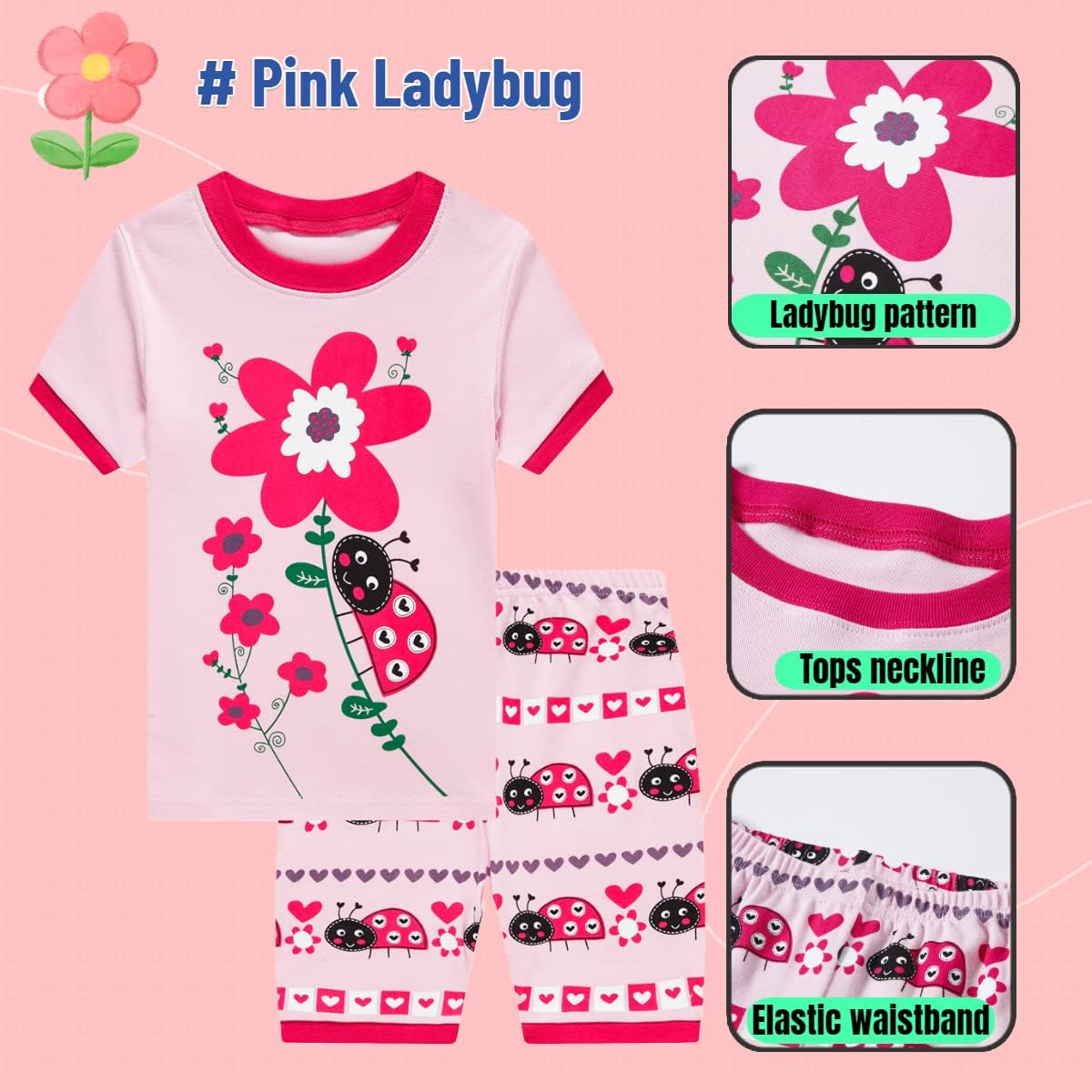 Popshion Baby Girls Pajamas Short Sleeve Cotton Jammies Toddler Girl Summer Clothes Short Sets 2 to 10 Years - Image 6