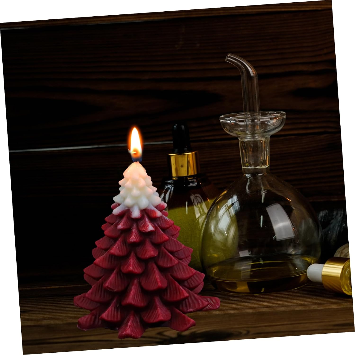Christmas Tree Scented Candle, Red Wax Xmas Tree Shape Decor