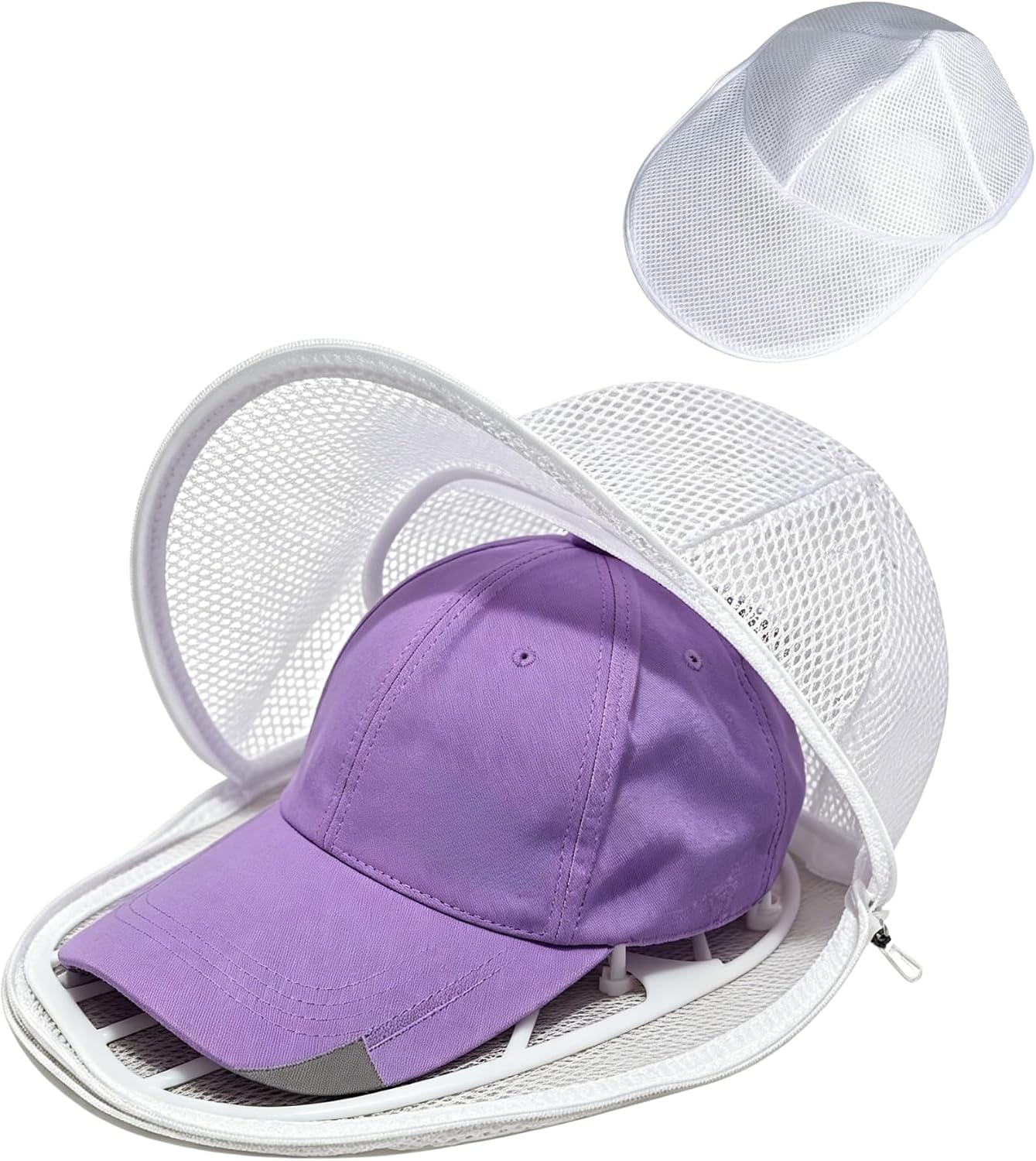 Anti Deformation Hat Washer Cage, 3D Rigid Frame Baseball Cap Washing Cage for Washing Machine & Dishwasher, Breathable Mesh Cap Cleaner Frame Fit Adult & Kids Flat/Curved Hats, White Hat Cleaning Bag