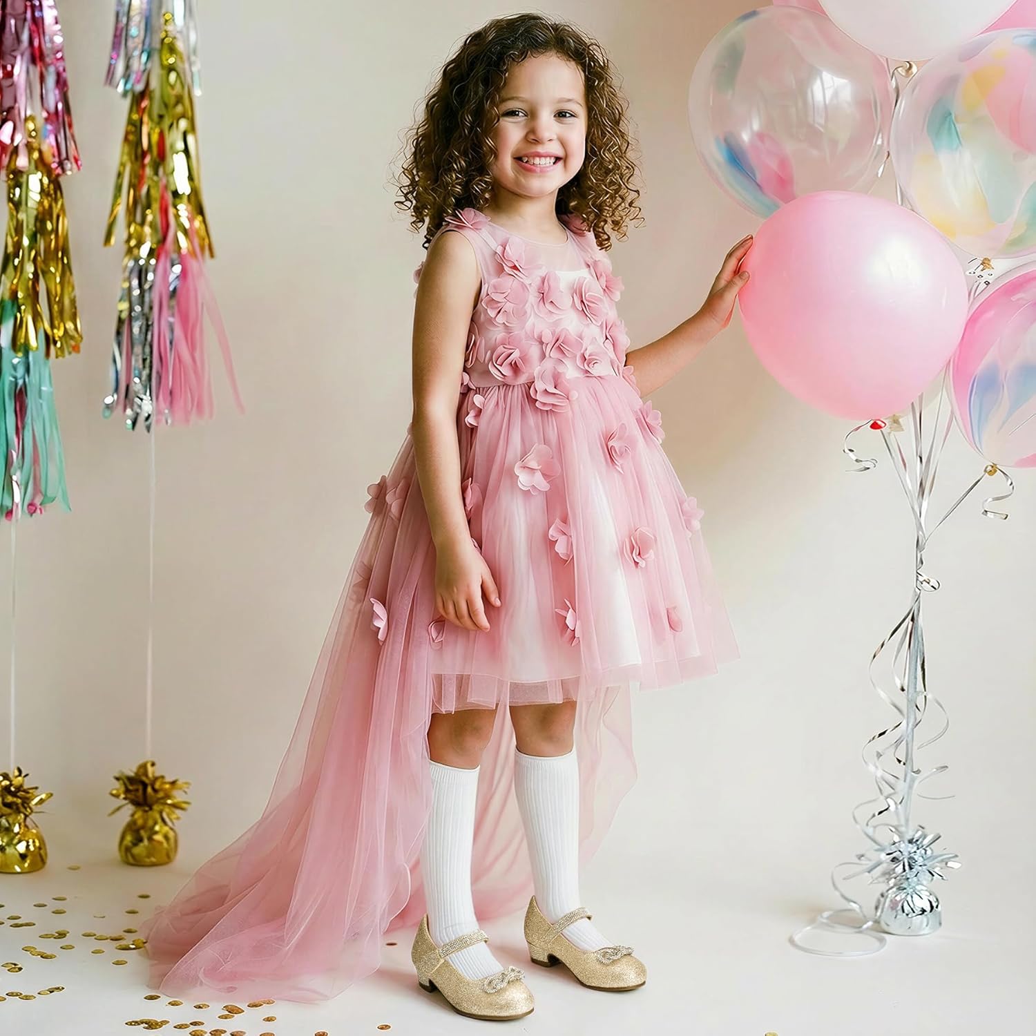 K KomForme Girls Dress Shoes Princess Bow Flats with Rhinestone for Wedding Party, Toddler/Little Kid/Big Kid - Image 2