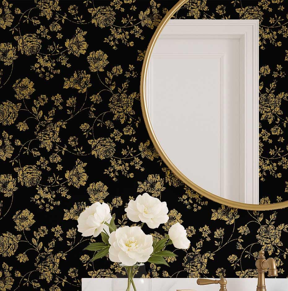 Revêtement mural autocollant floral noir pour sublimer votre salle de bain et placard