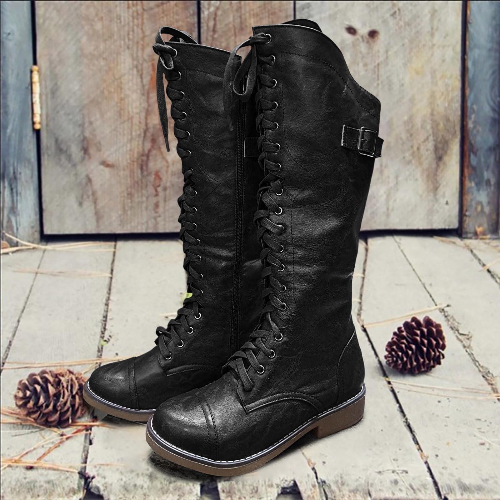 Botas con plataforma para mujer Botas de moda con cordones Tacón Plataforma