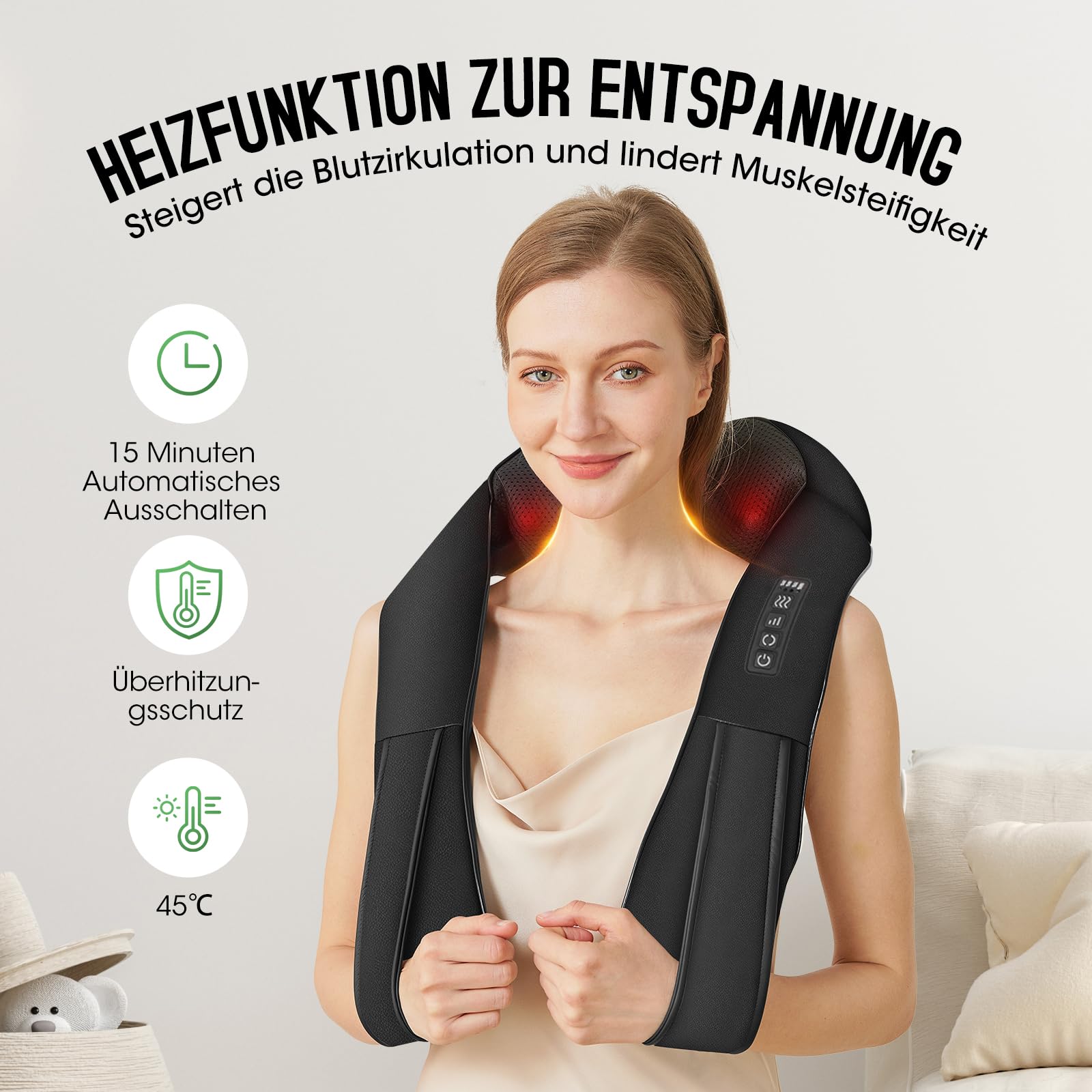Massagegerät,AERLANG 2026 Kabellos Nackenmassagegerät mit Wärme,Shiatsu Massagegerät 3D Deep Massage,Geeignet zum Massieren von Nacken,Schultern, Rücken usw,Bestes Geschenk