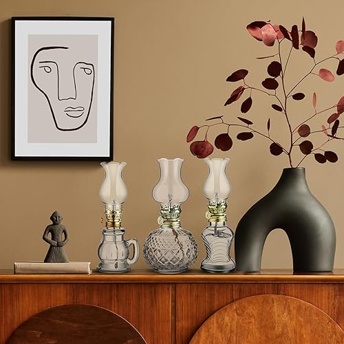 Miniatura 16 de Yexiya 6 lámparas de aceite vintage de vidrio de queroseno, lámpara rústica, cámara de queroseno transparente de aceite, huracán con mecha extra