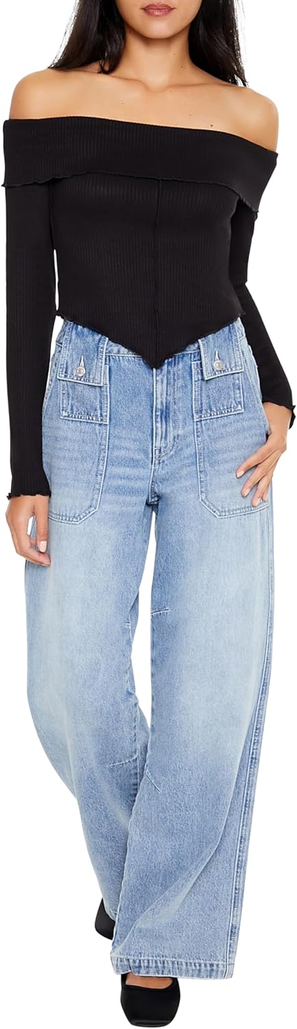 Forever 21 Womens Off-The-Shoulder V-Hem Crop Top - Image 2