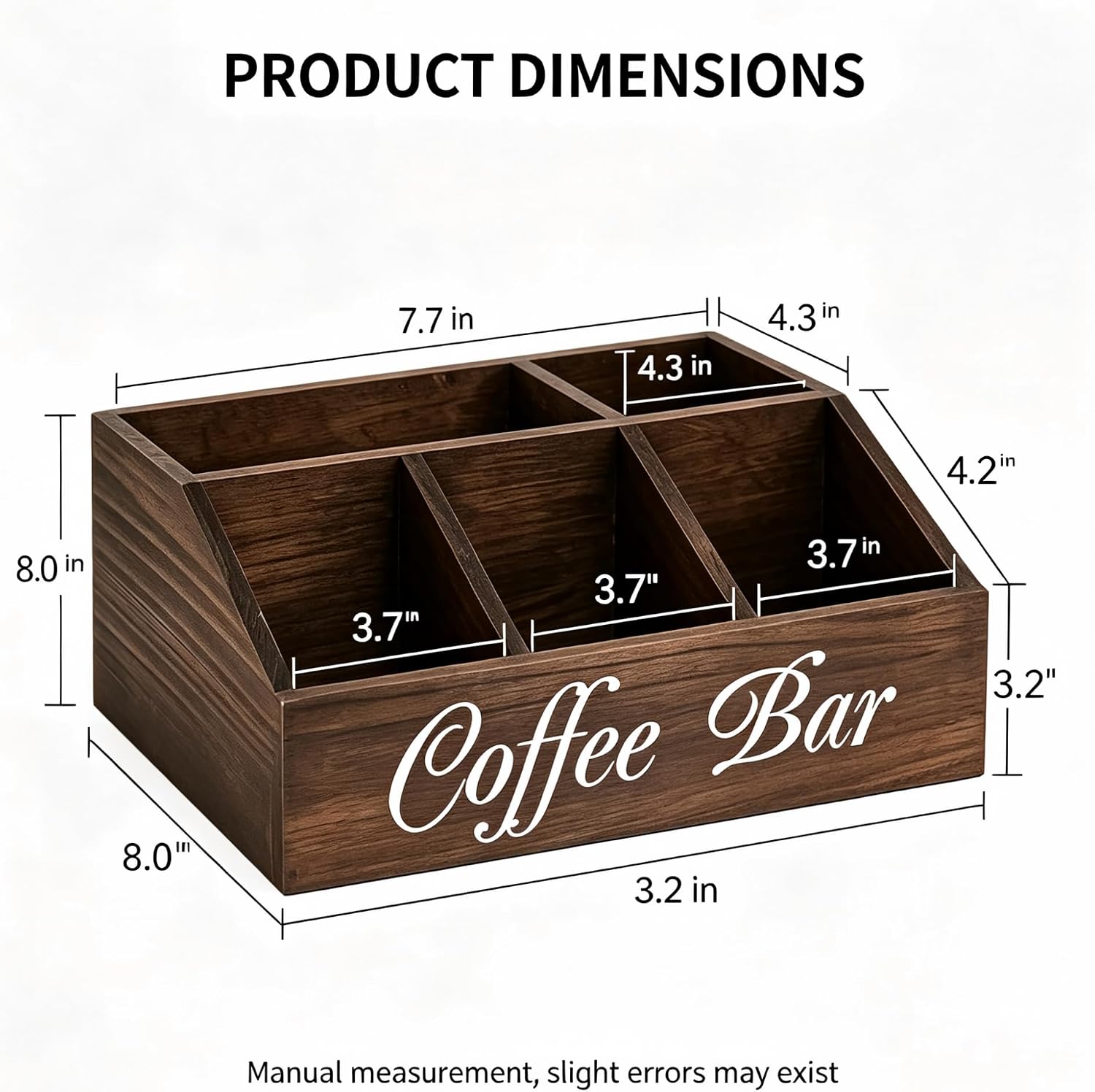 Wooden Coffee Bar Organizer with Drawer, Multi-Compartment