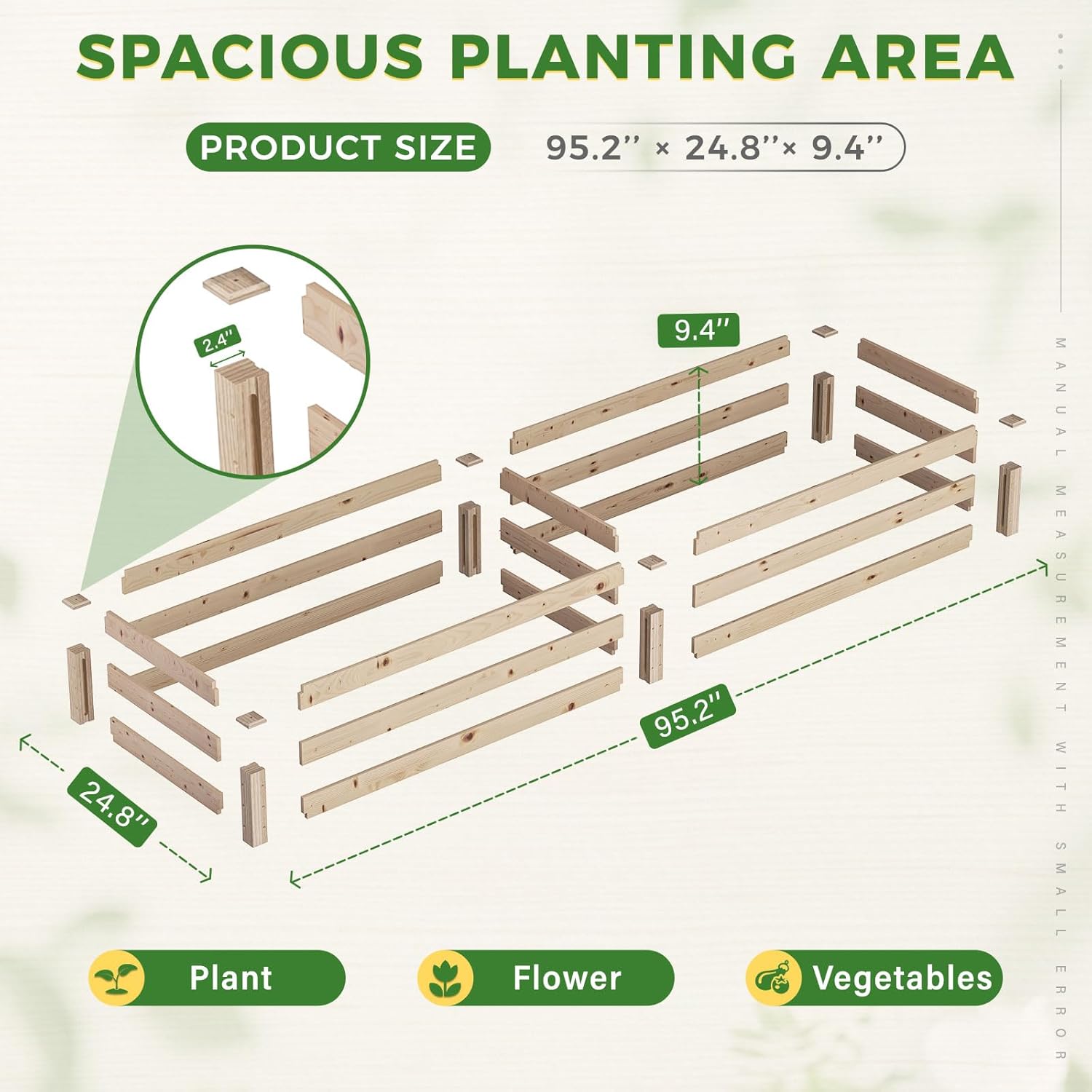 Oakcloud Outdoor 8ft Wooden Raised Garden Bed Planter Box Kit and 4 Garden Bed Fences for Vegetables Fruits Herb Grow Gardening