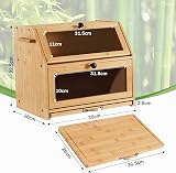 YOUDENOVA Double Decker Bread Box with Cutting Board, Extra Large 2-Layer Bamboo Storage Box with Clear Windows for Bread, Salt and Pepper Mill, 39x26x32,5(LxBxH) cm, Natural - 2