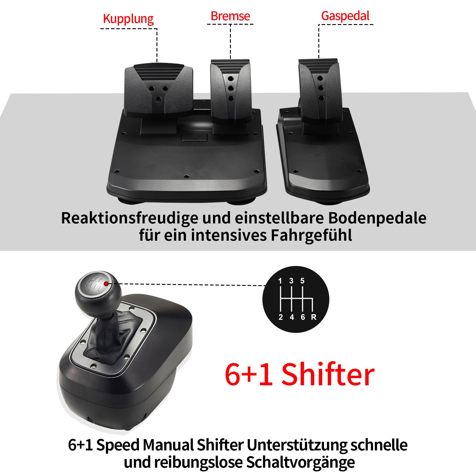 DOYO Gaming Lenkrad mit Pedalen und Schalthebel, 1080° Driving Force Gaming-Rennrad, 6+1H-Schalthebel, Lenkrad für PC, PS4, PS3, Switch