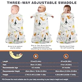Ftikvo Swaddle-Blanket Baby Girl & Boy Swaddles Newborn Infant Transition 100% Cotton Wrap Blankets, 3-Way Adjustable Wearable Blanket, TOG 1.0 (Colorful Zoo, 3-6 Month)