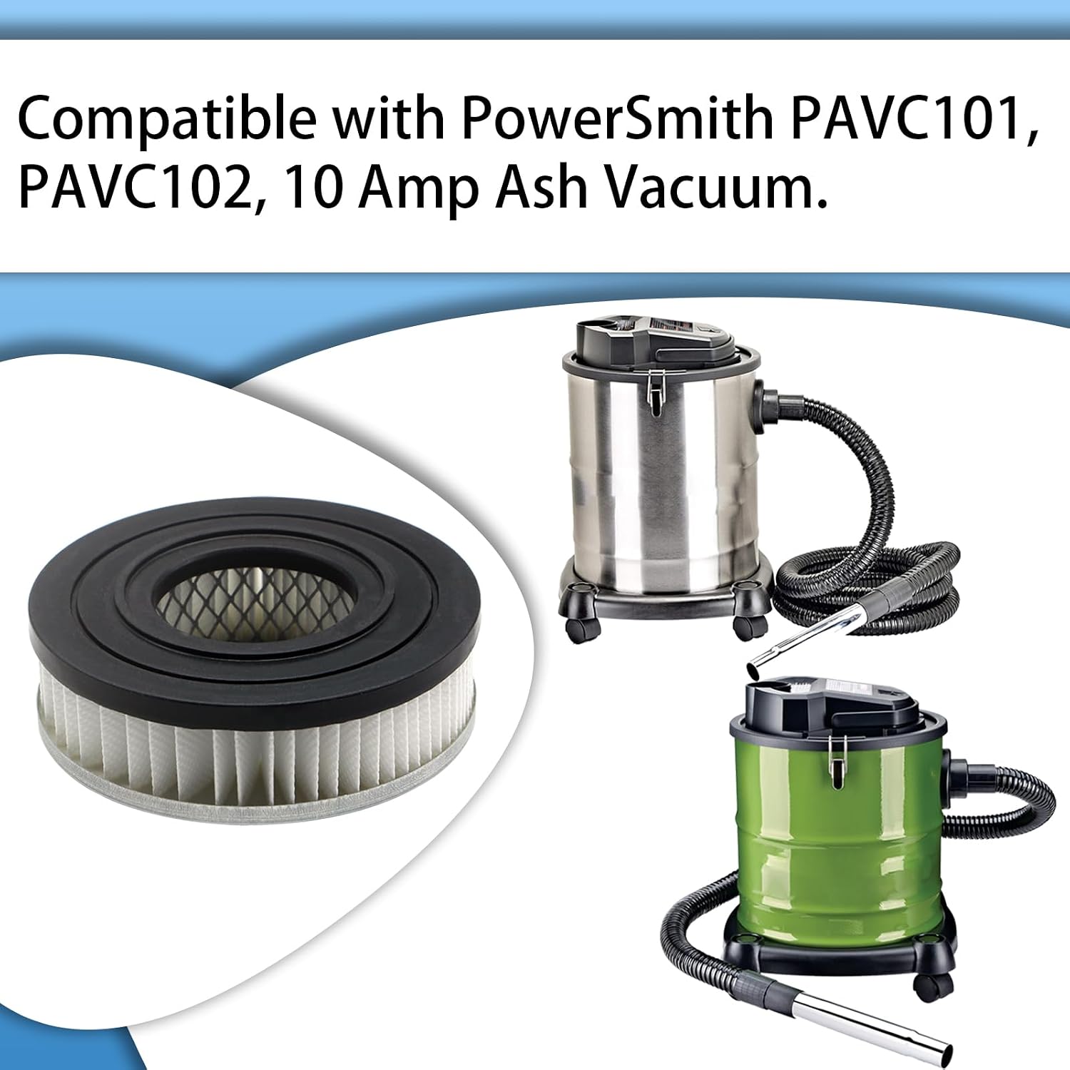 2 Pack HEPA Vacuum Motor Filters Compatible with PowerSmith PAVC101, 10 Amp Ash Vacuum
