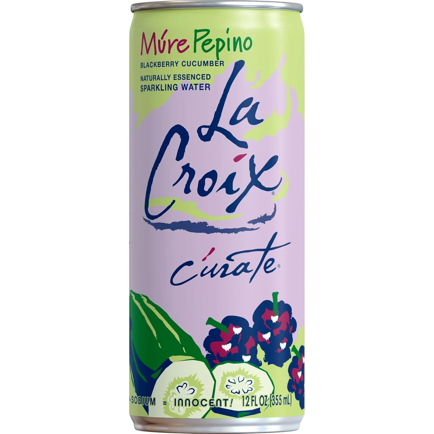 LaCroix (8 Pack) Cúrate Múre Pepino Sparkling Water, Blackberry Cucumber, 12oz Slim Cans, Naturally Essenced, 0 Calories, 0 Sweeteners, 0 Sodium, 12 Fl Oz (Pack of 8)
