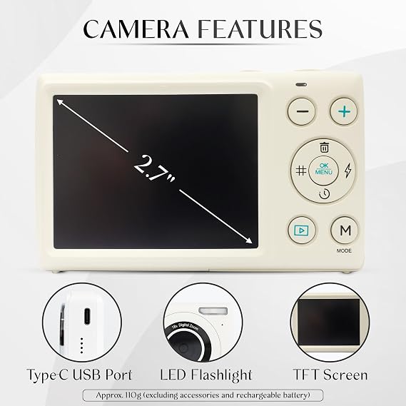 Yashica DigiMate 64MP 4K Ultra HD Digital Camera - Off White