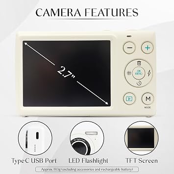 Yashica DigiMate 64MP 4K Ultra HD Digital Camera - Off White