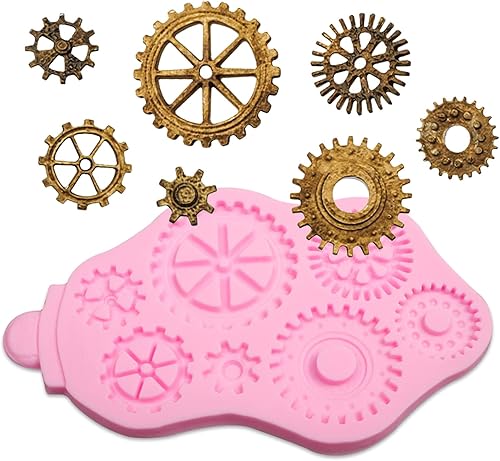 Miniatura 7 de Steampunk Gear - Moldes de silicona, 3 paquetes de tubería de agua remachada placa de metal molde de chocolate para decoración de pasteles