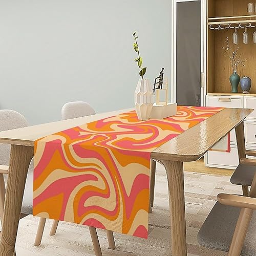 Miniatura 189 de Camino de mesa ondulado de los años 70, retro, hippie abstracto, vintage, verde, rosa, con estampado de ondas para el hogar, cocina, comedor, patio,