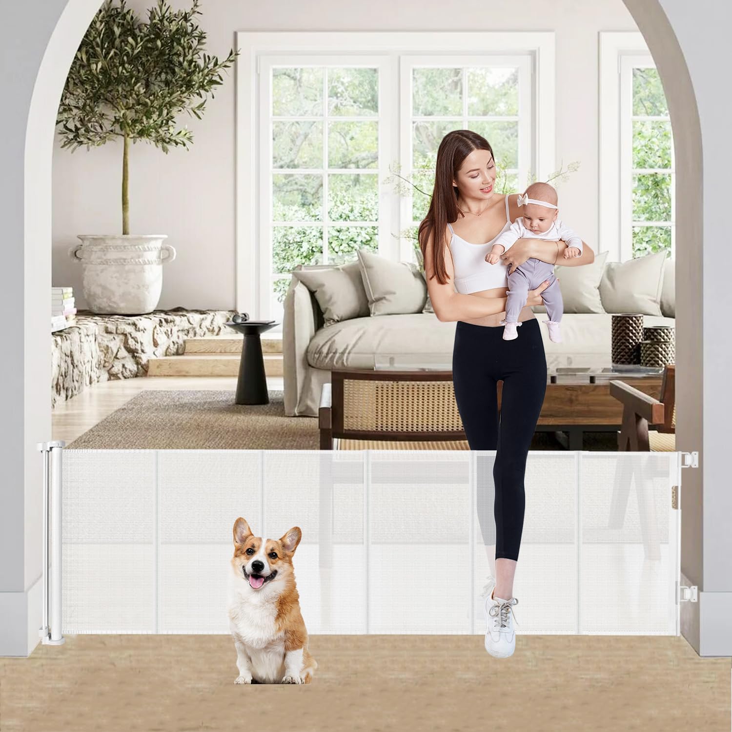 24" Tall X 80" Wide Retractable Baby Gates, Short Dog Gates