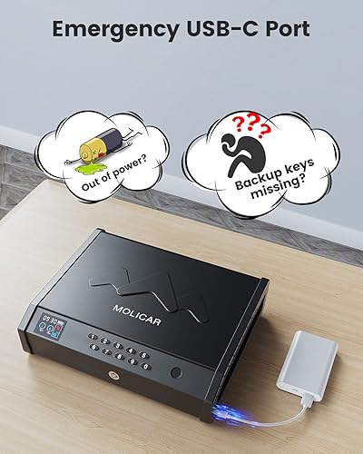 Miniatura 3 de Caja fuerte biométrica para pistola con pantalla LCD de batería de humedad templada, puerto USB-C, huella dactilar de acceso rápido para pistola