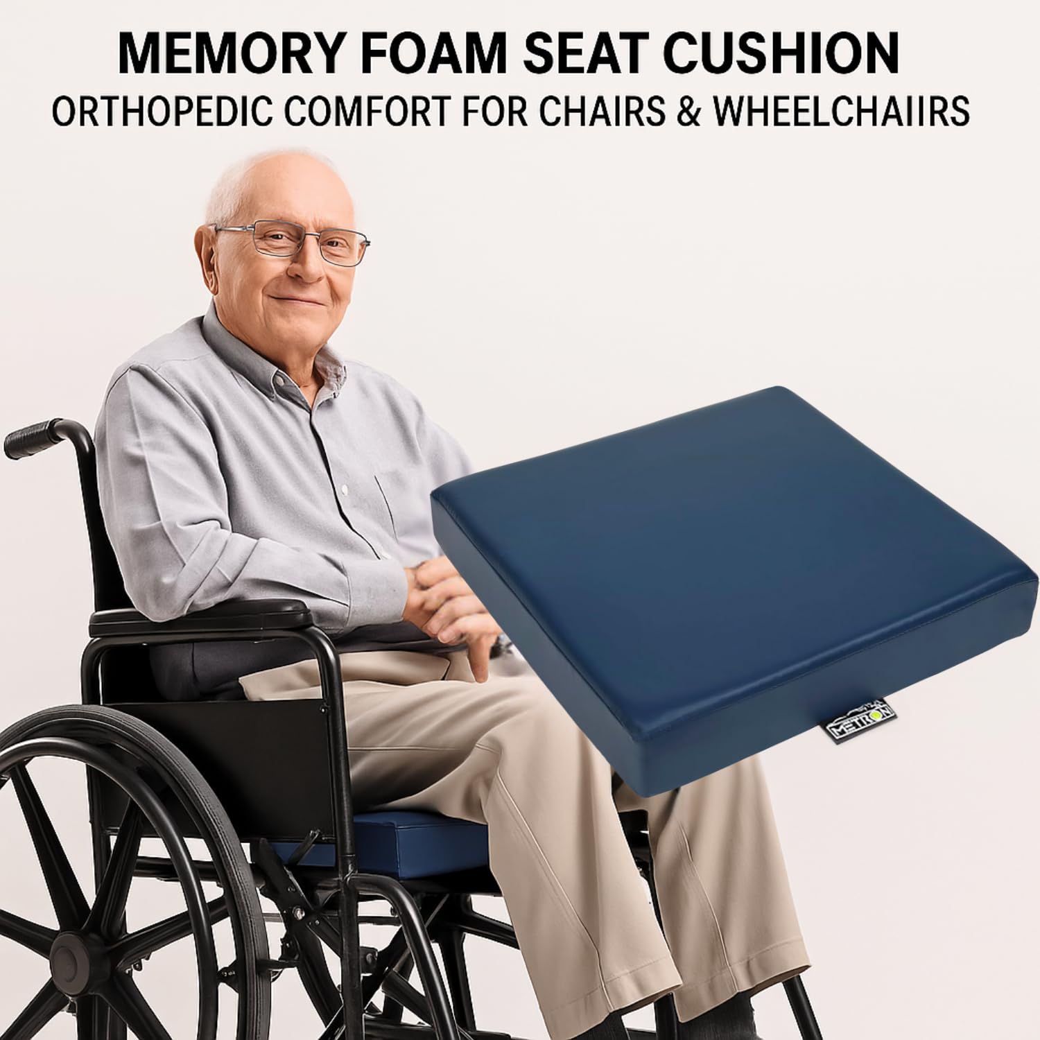 METRON Orthopedic Memory Foam Seat Cushion for Chair & Wheelchair | Pressure Relief Foam Pad with Anti-Slip Waterproof Cover | Chair Gadda for Office, Car & Long Sitting Comfort - Image 3 thumbnail