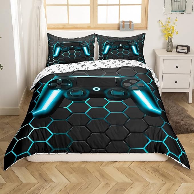 Musik Note Bettwäsche Set - Blau Mit Geometrischem Muster 155x220cm