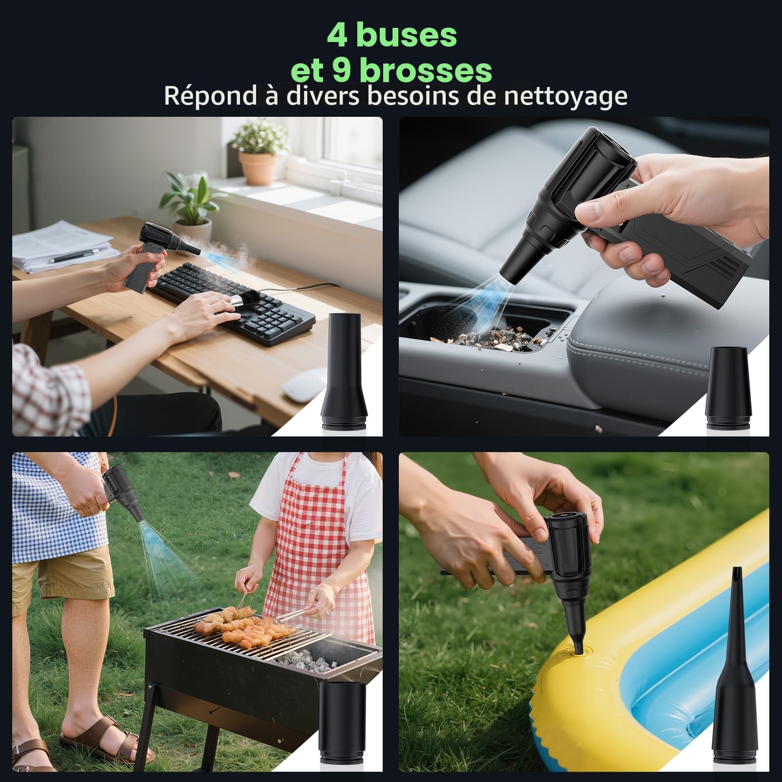 Souffleur Air Comprimé avec Lampe de Poche,180000 tr/min, Souffleur Électrique 4 -Vitesses avec Affichage avec Buses Multi-Usages pour Clavier, Extérieur,Car, Maison,Air Comprimé Nettoyage PC