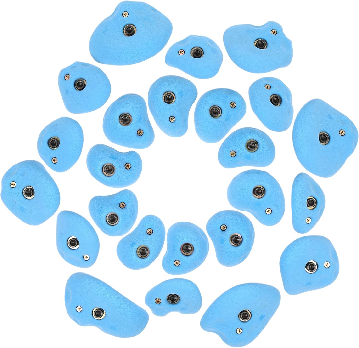 Atomik Rock Climbing Holds Set of 24 Golfus Style Climbing Holds in Blue with Outdoor Hardware