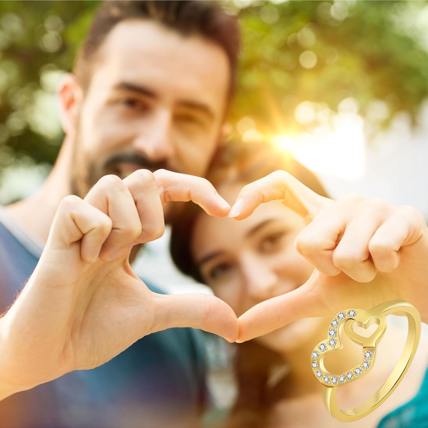 Love Heart Engagement Promise Ring - Gold Silver Tone Wedding Ring for Women Stainless Steel with CZ Size 5-9 - Image 7