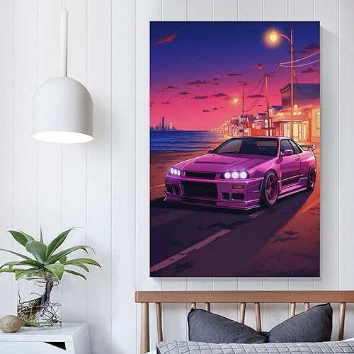 Miniatura 5 de R35 Neon Synthwave Anime Purple Jdm - Pósteres de automóvil para dormitorio, decoración de pared de automóvil para decoración de habitación de