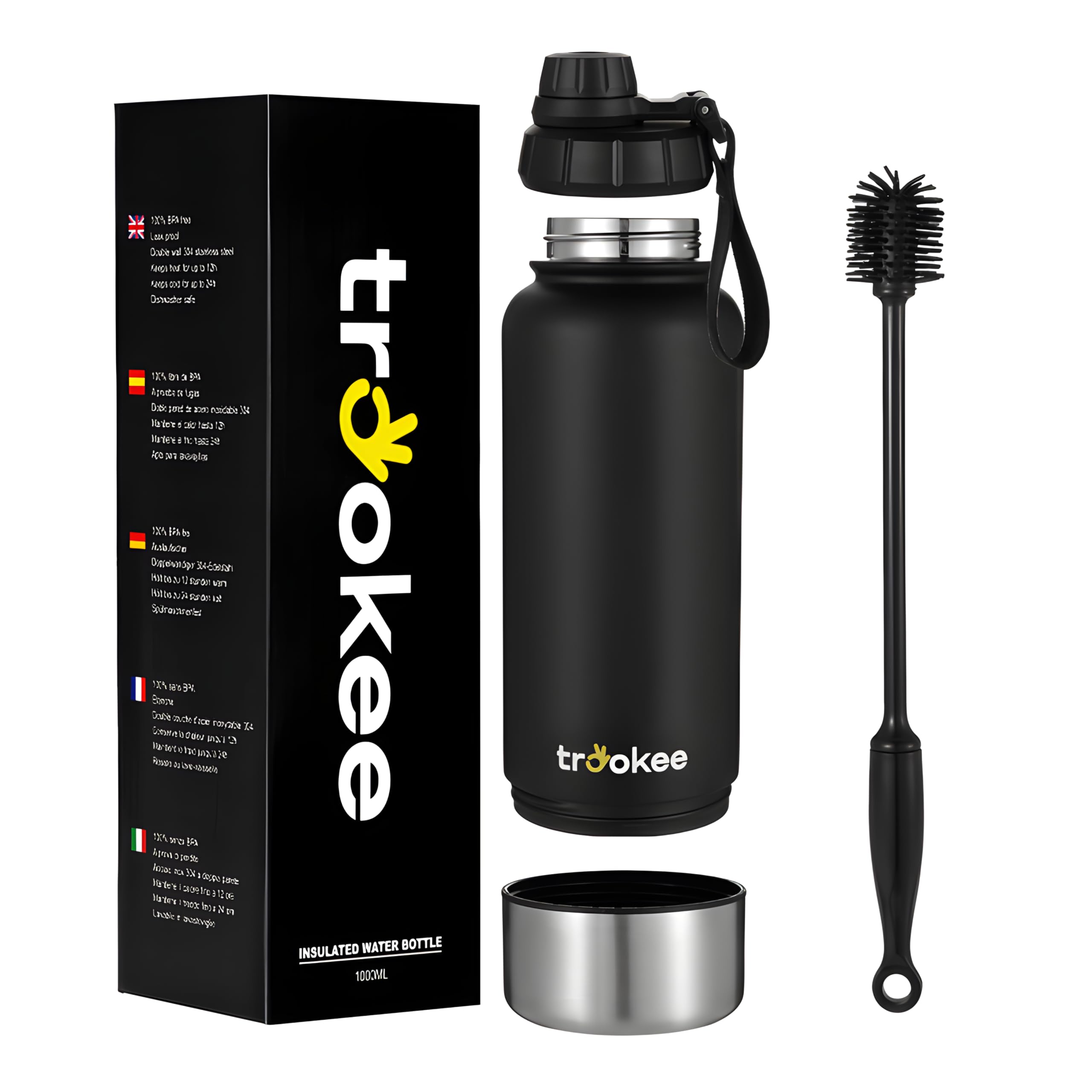 Botella Agua Acero Inoxidable 1 Litro, Doble Capa y Base Extraíble, Sin BPA - Botella Termica, Garrafa Agua, 12h. Caliente y 24h. Fría - Termo Cafe - Botella Gimnasio, Oficina, Mascotas