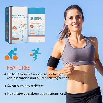 Anti Chafing Cream Stick, Water Resistant Anti Chafing Stick, Long-Lasting Anti Chafe Balm, Thigh Rescue an ti Friction S tick for Heel, Underarms & Knees, Body Care for All Skin Types, 23g