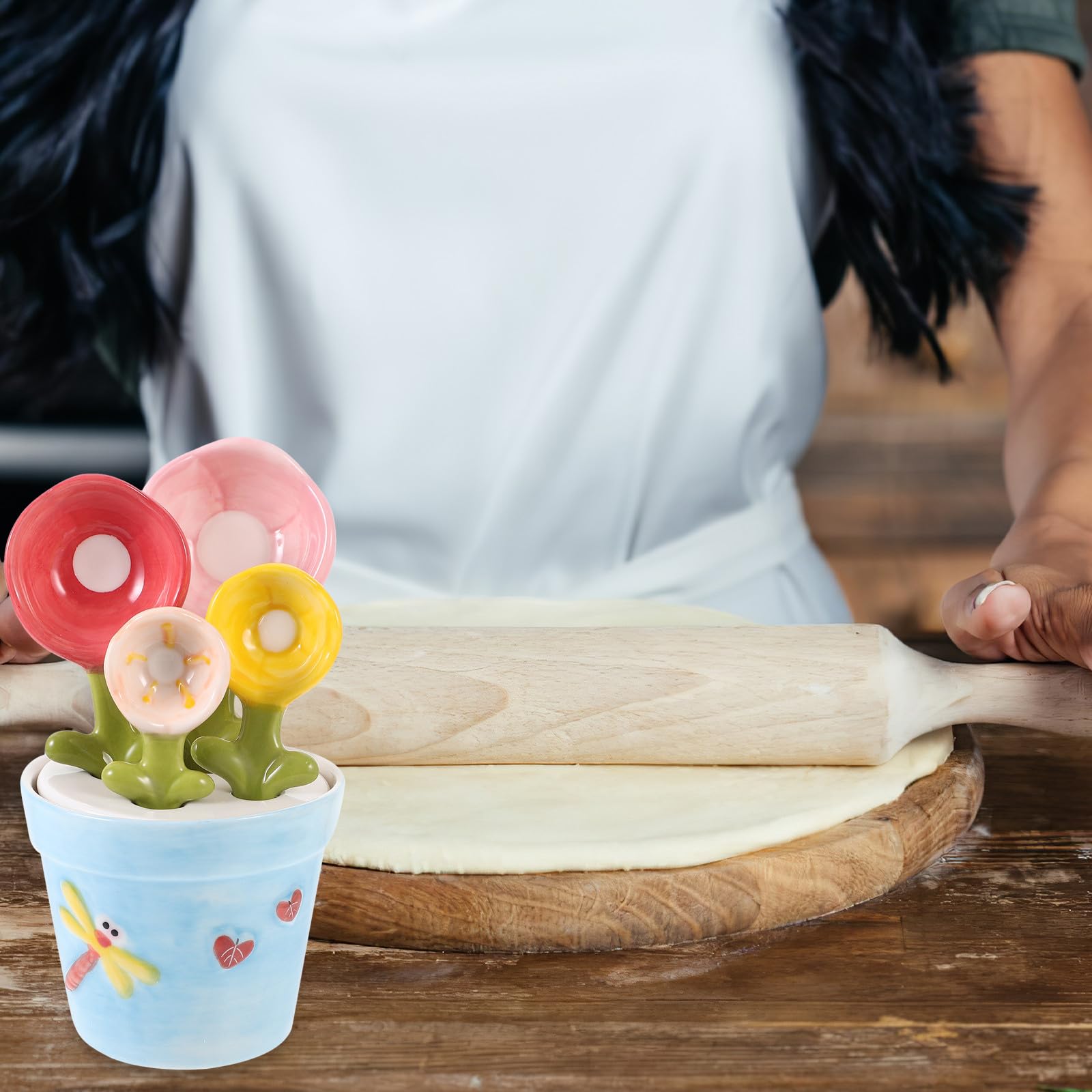 Abaodam Cucchiaio per Misurare in Supporto Misuratore a Forma di Fiore Ingredienti Umidi e Secchi, per Tè e Caffè