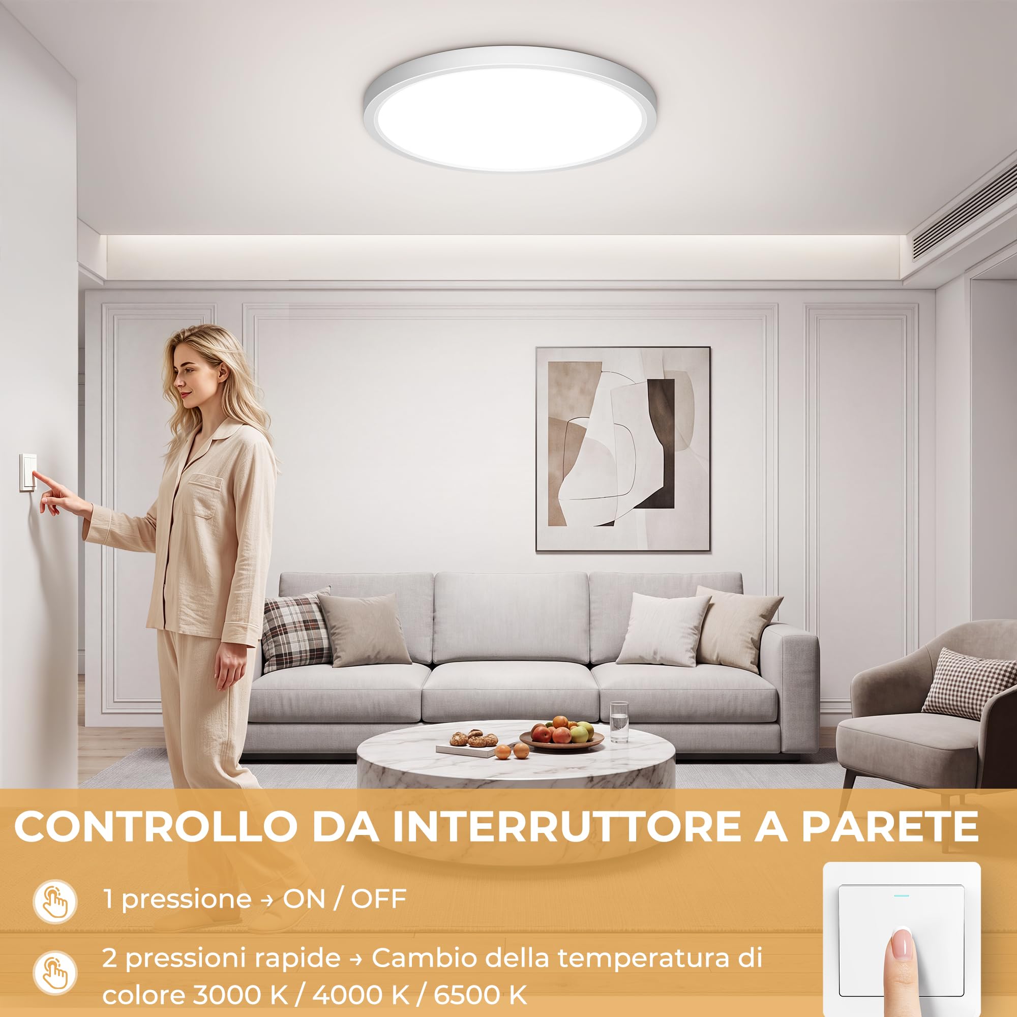 Plafoniera LED Soffitto Dimmerabile 40W 4200LM con Telecomando IP44 Ø60cm