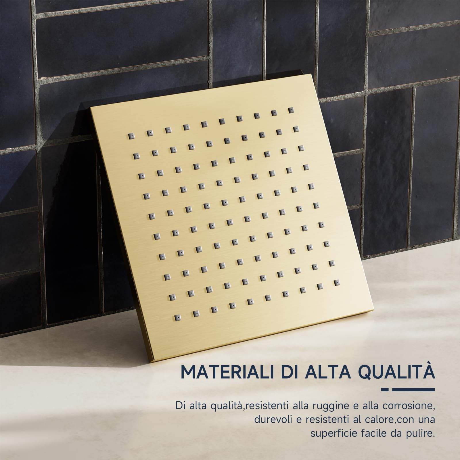 Soffione Doccia a pioggia,Oro quadrato soffione doccia a pioggia,8 pollici,Doccia in Acciaio Inossidabile con ugelli anticalcare,Testa Doccia Regolabile 360°,Può essere installato parete o soffitto