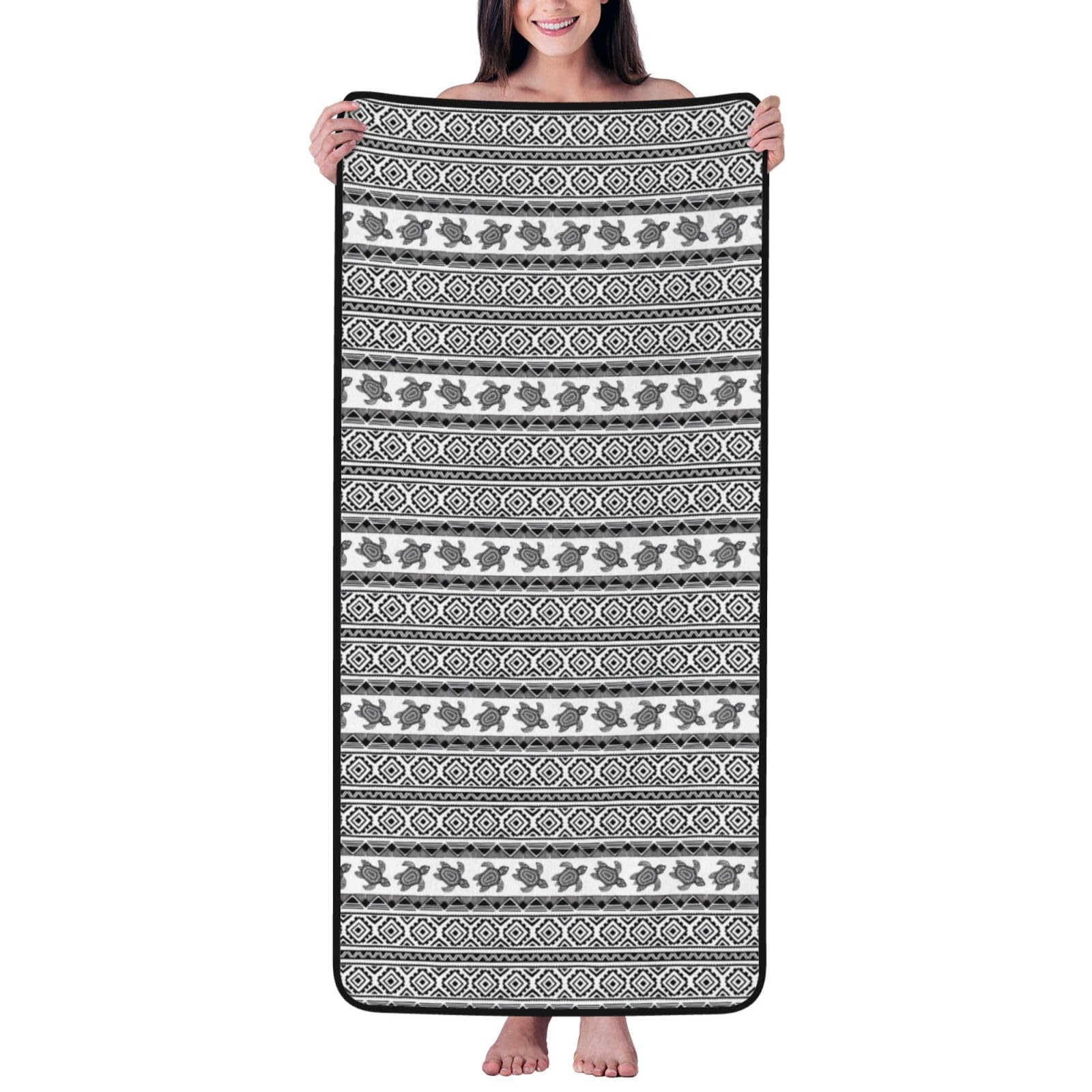 Ztpowqa Women's Black Ethnic Turtle Striped Print Coral Velvet Bath Towel For Home Gym Lounging Bathroom Spa Hotel Beach Travel