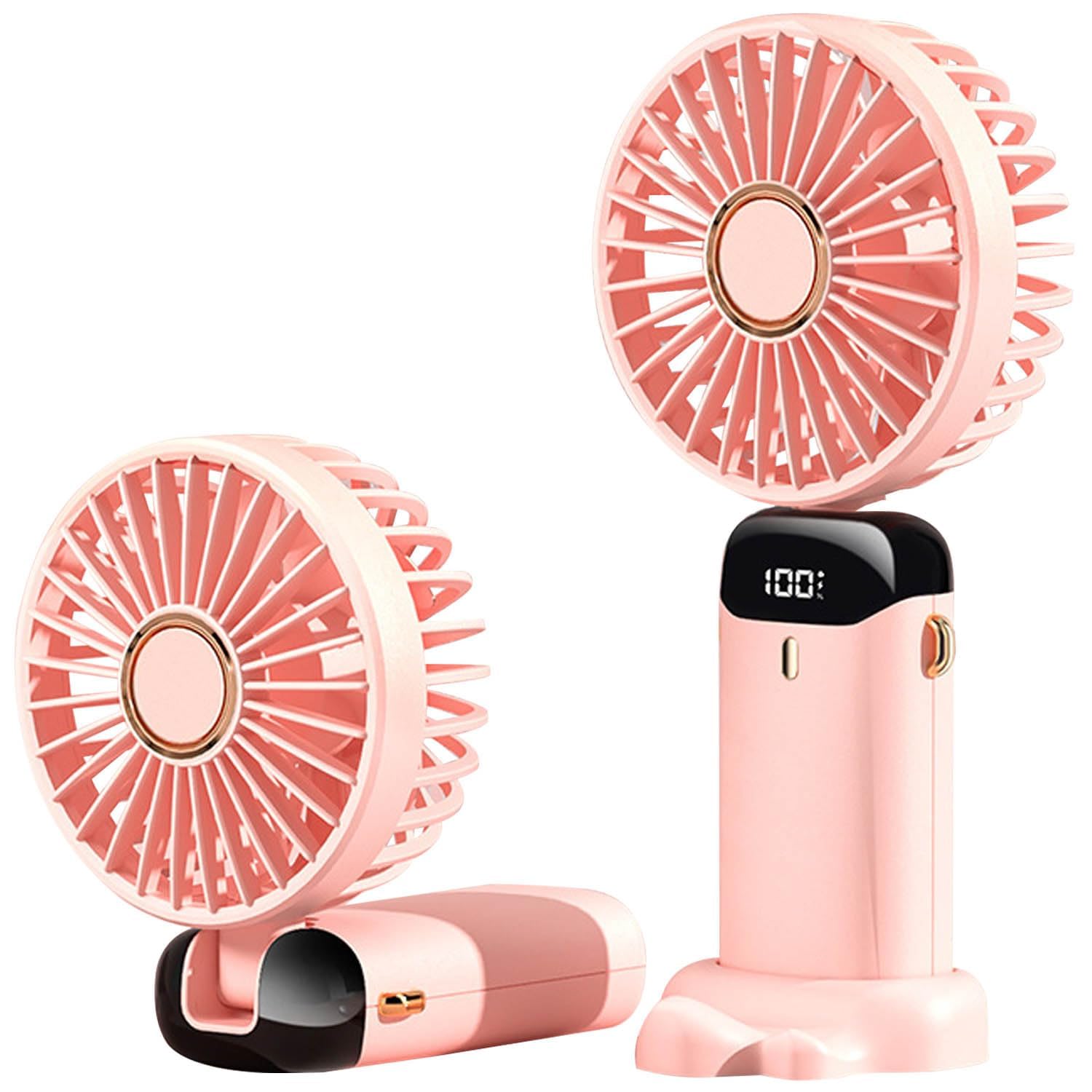 Leehui Mini Portable Hand Held Fan, Night Light Handheld USB Rechargeable Fans with 5 Speeds, Cute Cat LED Digital Display Small Desktop Fans With Base for Home Office Bedroom Travel (Pink-02)