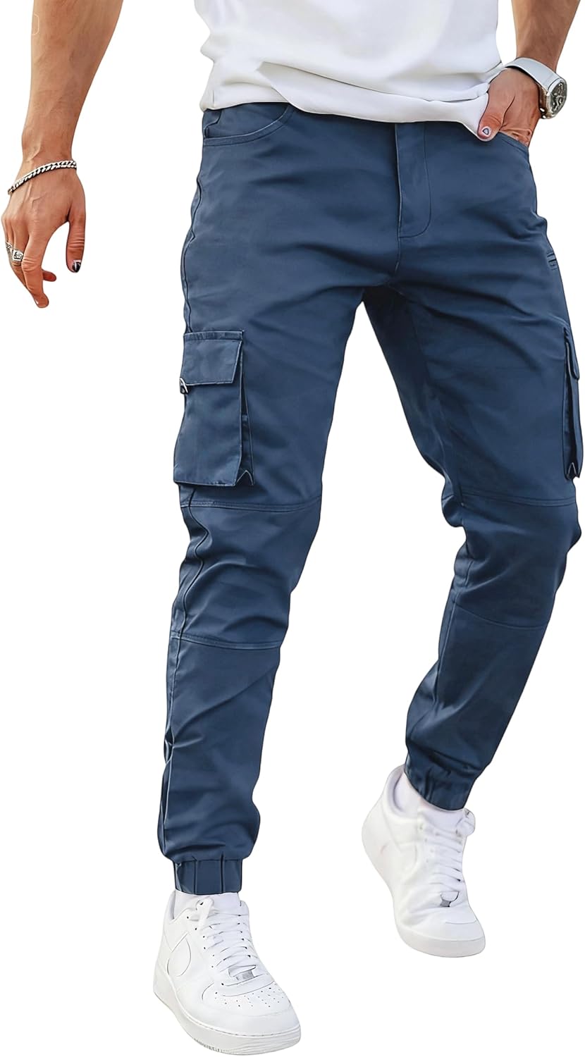 GINGTTO Mens Cargo Jogger Pants Slim Fit Stretch Zipper Pockets Thick Cotton Pants for Men
