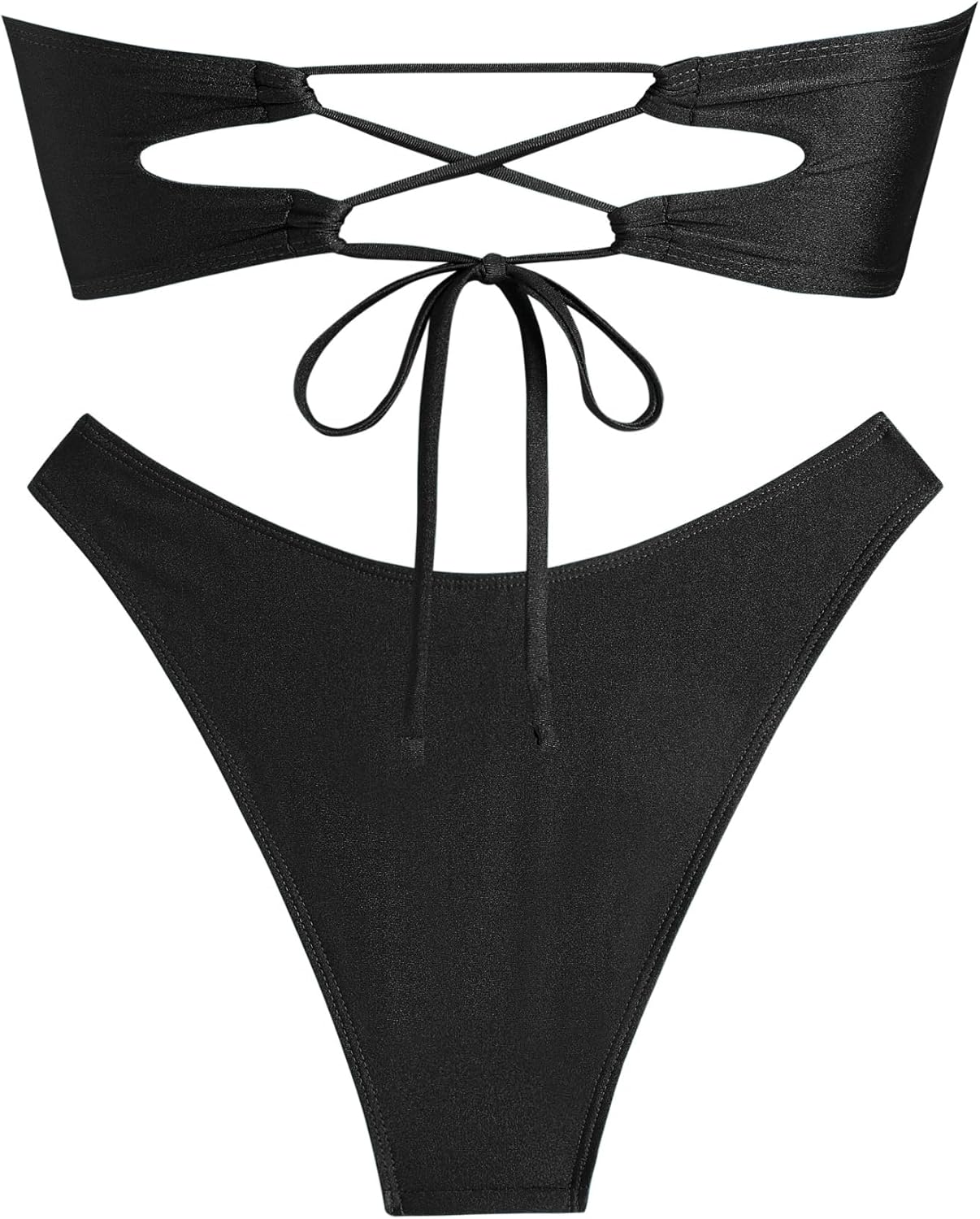 ZAFUL Womens Bandeau Bikini Set Metallic Sparkly O Ring Lace Up Tie Side High Cut Tanga Sexy Bathing Suit Swimwear - Image 6