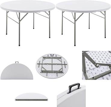 BTEXPERT Set of 2 White 4 Ft 48inch Round Plastic Folding Table Commercial Portable for Banquet Dining Wedding Party Events Home Kitchen Patio Backyard Indoor Outdoor