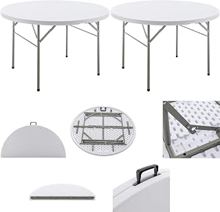 BTEXPERT Set of 2 White 4 Ft 48inch Round Plastic Folding Table Commercial Portable for Banquet Dining Wedding Party Events Home Kitchen Patio Backyard Indoor Outdoor