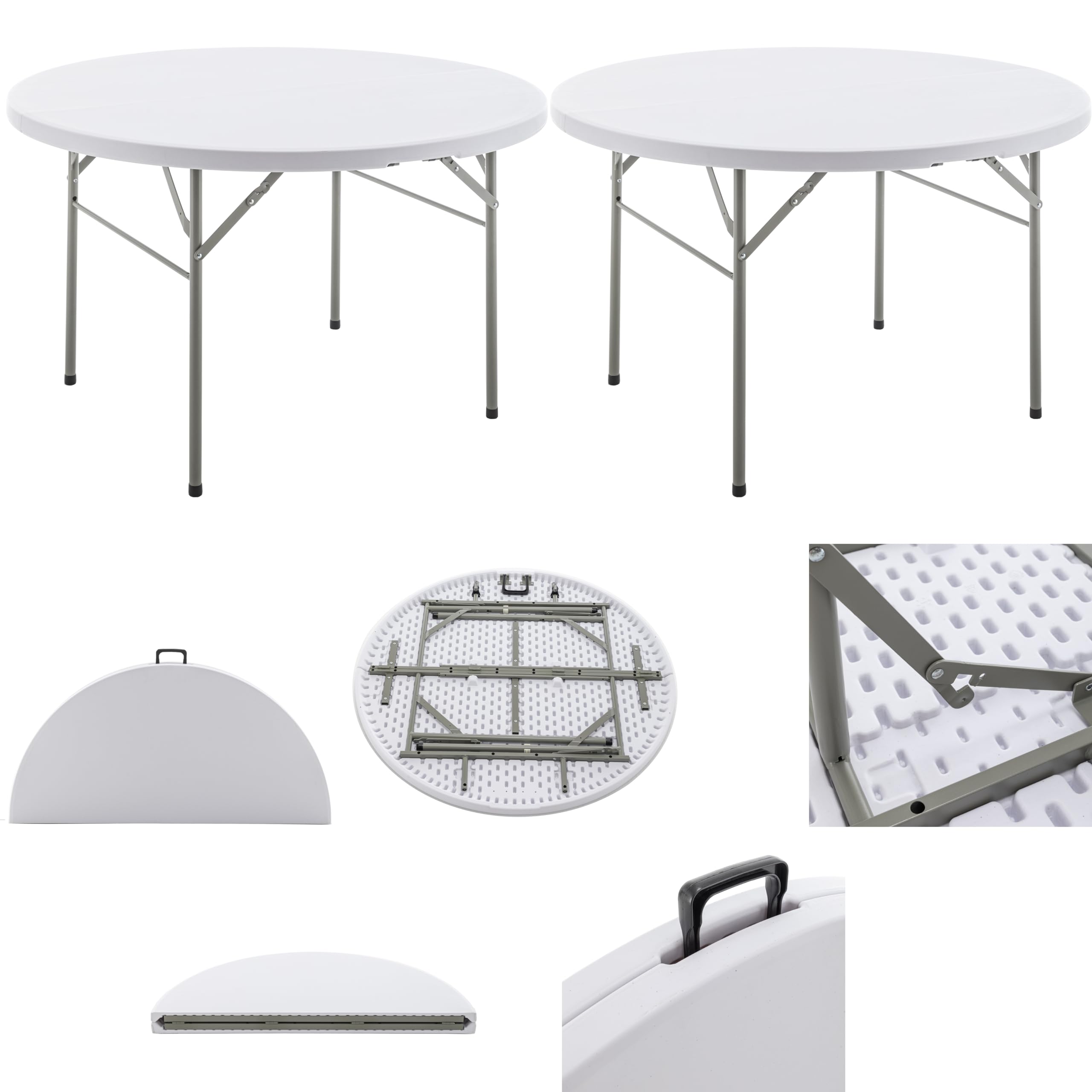 BTEXPERT set of 2 white 48 inch round folding tables