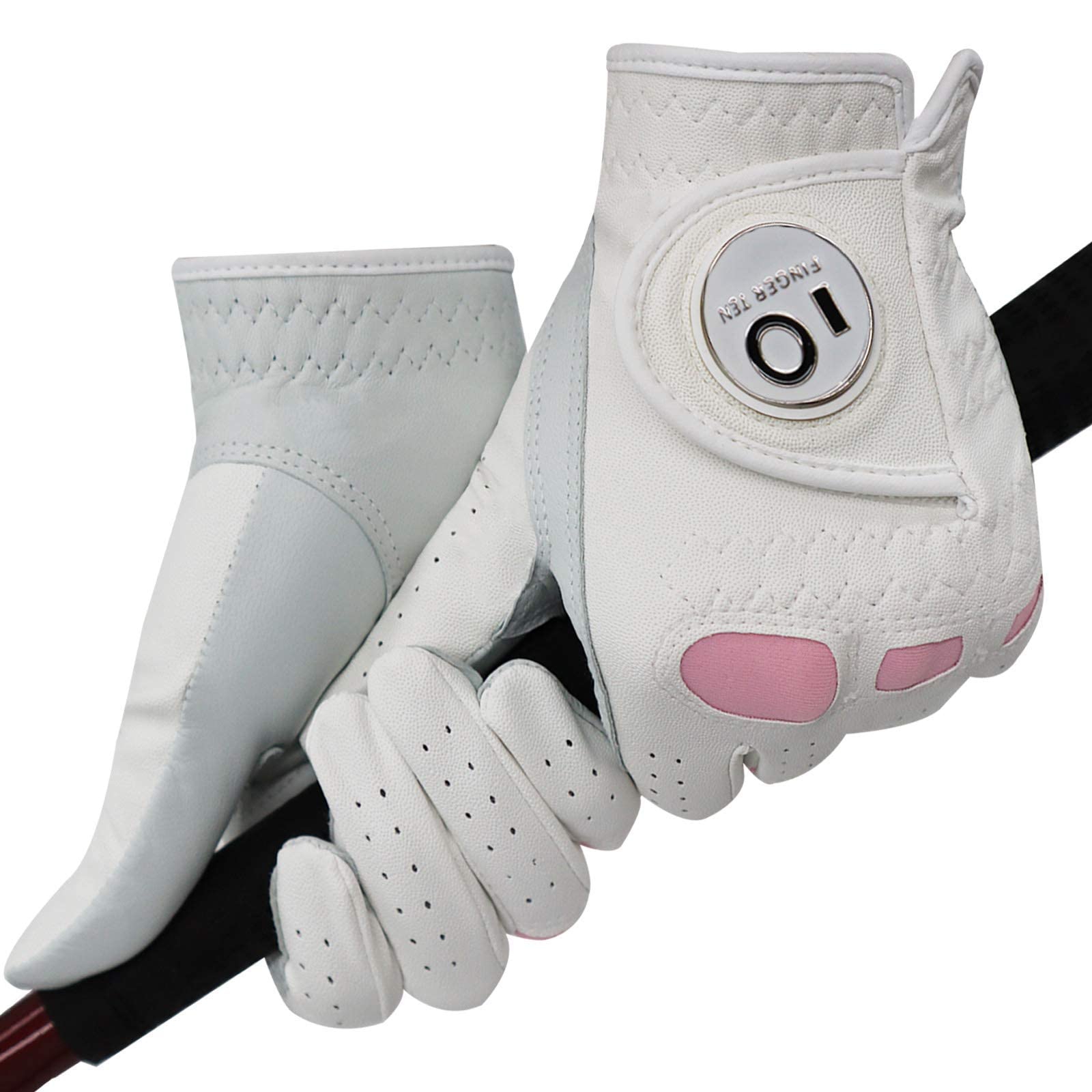 FINGER TEN Golf Gloves Ladies Left Hand Right Cabretta Leather with Ball Marker Value Pack - Image 4