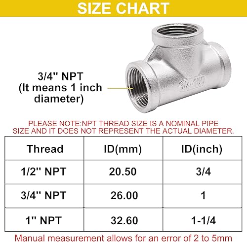 Miniatura 16 de 2 Uds 304 accesorios de tubería de acero inoxidable 1/2 "x 1/2" × 1/2 "NPT Macho Casting Tee Fitting 3 Way T Pipe Manguera para agua, aceite, aire