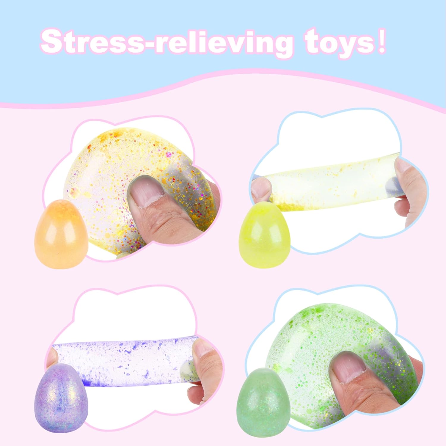 12Pcs Easter Eggs Sensory Stress Ball for Kids，Fidget Toys Squishy Squeeze Ball for Boys Girls Toddlers Easter Basket Stuffers Egg Fillers Gifts