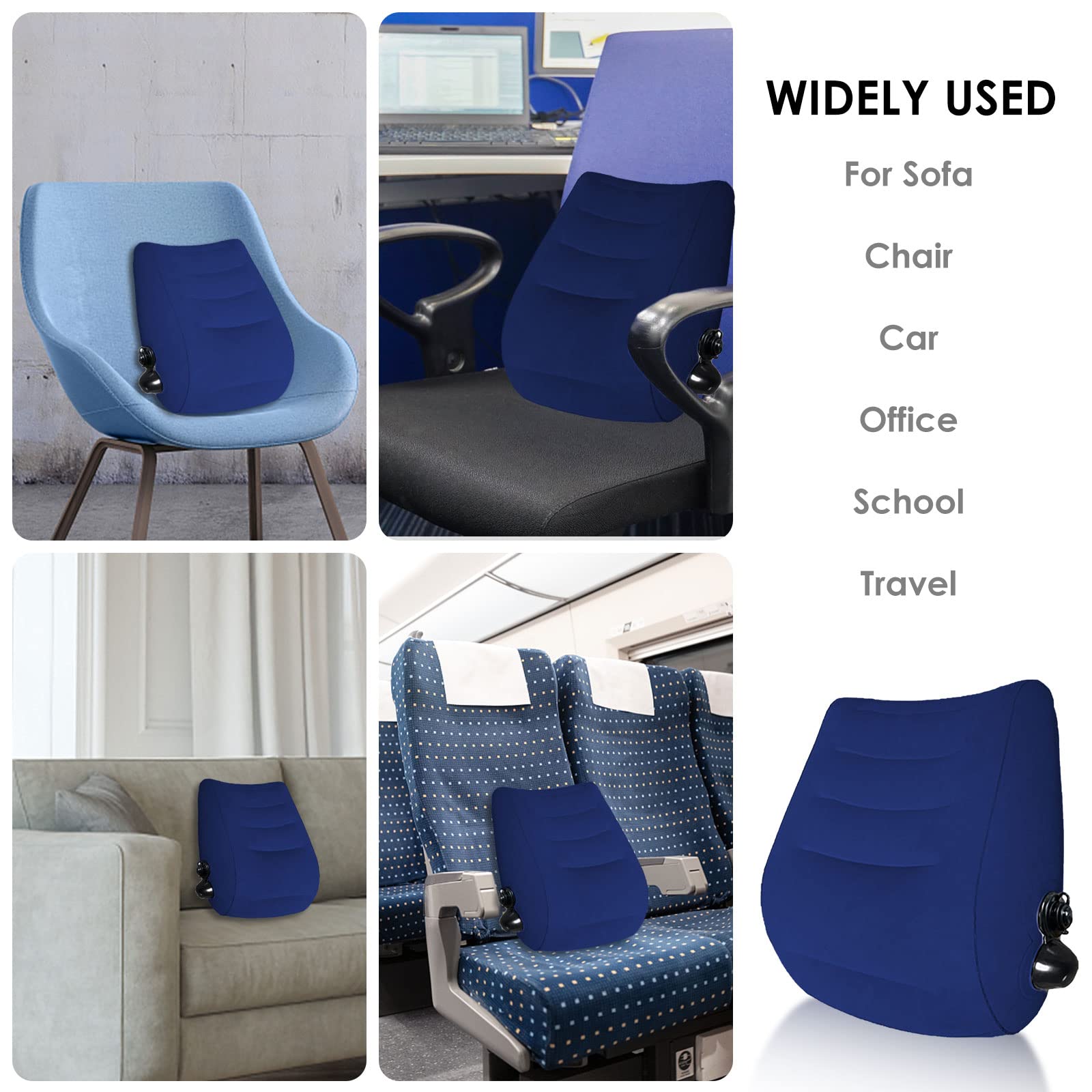 SOONHUA Cuscini da viaggio gonfiabili in memory foam, supporto per la schiena, per il supporto per collo e lombare, auto, aereo, escursionismo, zaino in spalla, premere per gonfiare